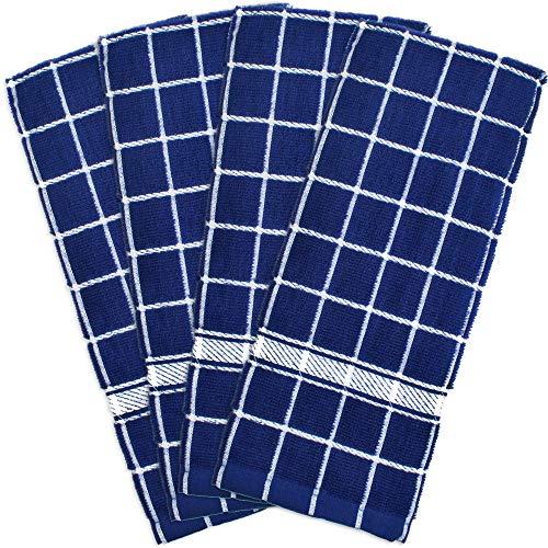 DII Cotton Terry Windowpane Dish Towels, 16 x 26" Set of 4, Machine Washable and Ultra Absorbent Kitchen Bar Towels-Nautical Blue Check