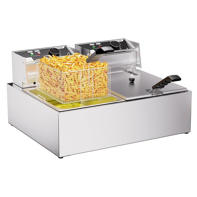 20.7Qt Deep Fryer, 3400W Electric Countertop Deep Fryer with 2 x 6.35 QT Removable Basket Commercial Deep Fryers Frying Machine w/Temperature Control