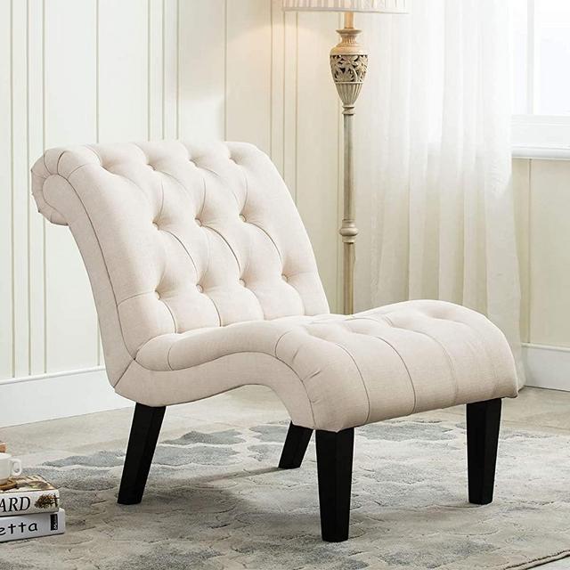 Yongqiang Upholstered Chair for Bedroom Living Room Chairs Accent Chair Lounge Chair with Wood Legs Cream Fabric