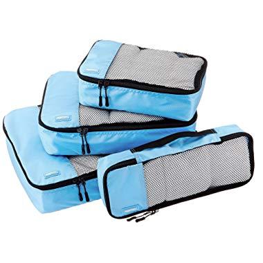 AmazonBasics 4 Piece Packing Travel Organizer Cubes Set - Sky Blue