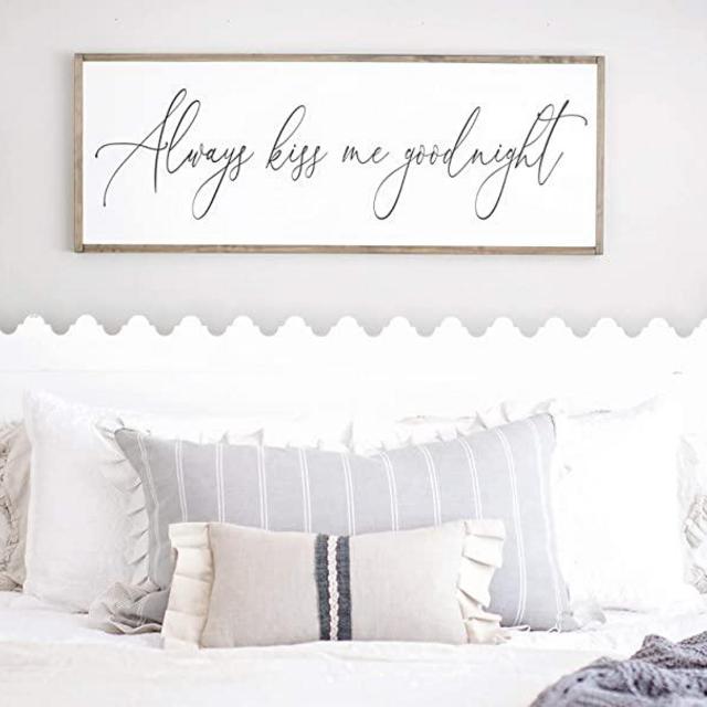 daoyiqi Wood Framed Sign 12x22'' Bible Verse Printable Wooden Prints Bedroom Wall Art Always Kiss Me Goodnight Bedroom Wall Decor Bedroom Signs Master Bedroom Wall Decor Above Bed Sign Farmhouse
