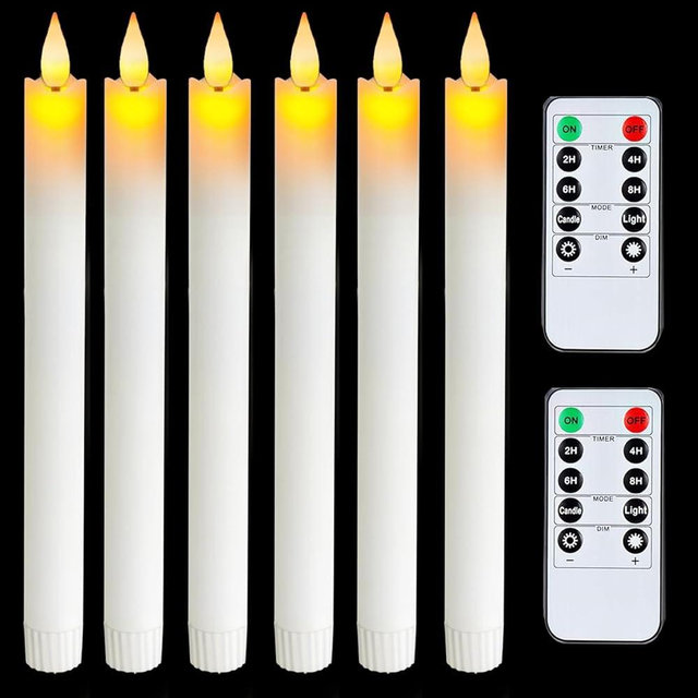 5plots Real Wax Flameless Taper Candles, 9.6 Inches Led Candlesticks with 3D Wick, Flickering Flame Battery Operated Candles for Wedding Christmas Decor, 6Pcs