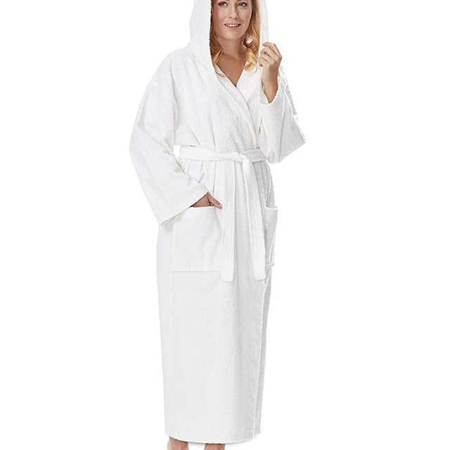 Arus Women's Hooded Classic Full Length Bathrobe Turkish Cotton Ankle Long Robe