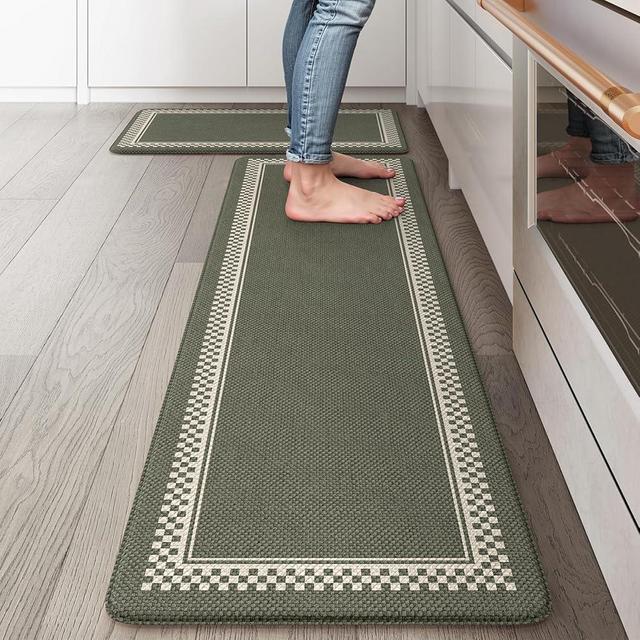 Ailsan Kitchen Floor Mats Cushioned Anti Fatigue,Waterproof Kitchen Mats for Floor 2 Piece,Memory Foam Kitchen Mat,Comfort Kitchen Sink Rug for Bathroom Laundry Office,Green