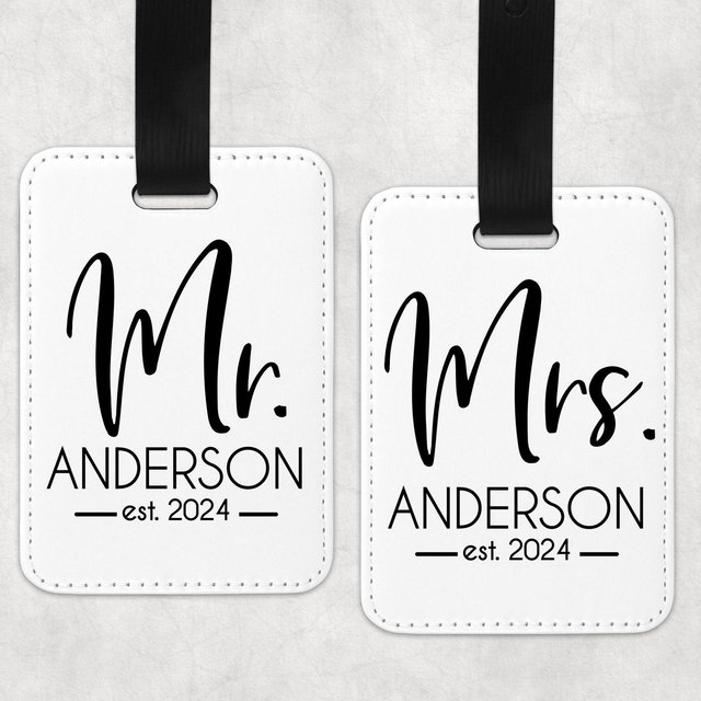 Mr and Mrs Honeymoon Luggage Tag - Wedding Gifts - Custom Bag Tags - Honeymoon Gifts - Bride and Groom Suitcase Tags - Just Married Gift