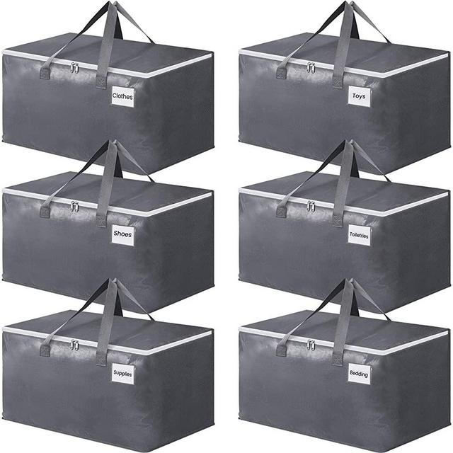 BlissTotes Large Moving Boxes with Zippers & Handles Moving Supplies with lids, Heavy Duty Totes for Storage Bags for Space Saving, Fold Flat, Moving and Storing 93L, 6 Pack