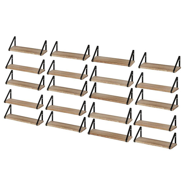 Wallniture Ponza 17'' x 4.5'' Floating Wall Shelf Bathroom, Small Wood Book Shelves for Wall Storage, Wall Mounted Shelf, Dining Room, Bedroom, Living Room, Office & Kitchen Organization, Burnt, 20pcs