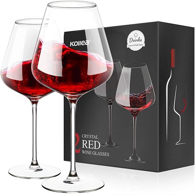 Hand Blown Wine Glasses Set of 2, Kollea Crystal Red Wine Glasses with Large Bowl and Long Stem, Elegant Stemmed Wine Glasses 23Oz, Wine Lover Gifts for Valentine's Day, Birthday, Anniversary, Wedding