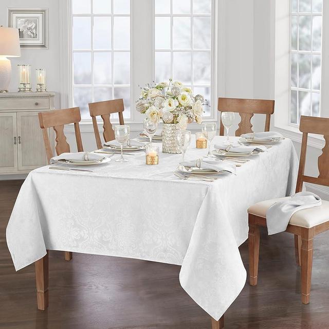 Elrene Home Fashions Caiden Elegance Damask Fabric Tablecloth, 52" x 52" Square, White
