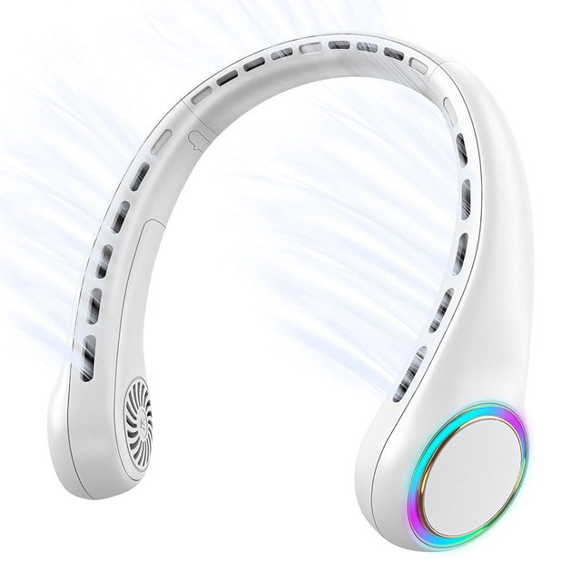 GULAKI Portable Neck Fan, Personal Fan with 4000mAh Battery, Rechargeable Neck Fan with 3 Speeds and 64 Cool Lights, Birthday Gifts for Men Women Mom Dad, Hands Free Cooling fan for Summer(White)