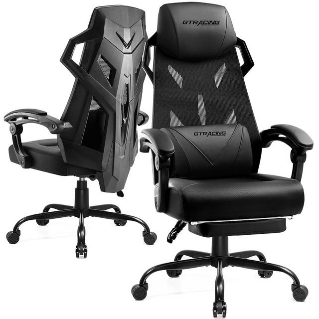 GTRACING Gaming Chair, Computer Chair with Mesh Back, Ergonomic Gaming Chair with Footrest, Reclining Gamer Chair with Adjustable Headrest and Lumbar Support for Gaming and Office (Black)