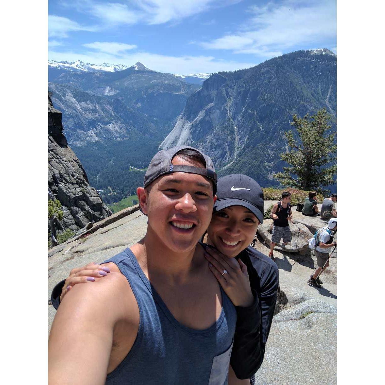 Jon proposed! Side note: Tiff almost died hiking up this mountain.