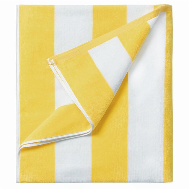 LULUHOME Plush Oversized Beach Towel - Large Cotton Thick 36 x 70 Inch Striped Pool Towels, Fluffy Summer Cabana Big Swimming Towel for Adults Mens Womens,Yellow