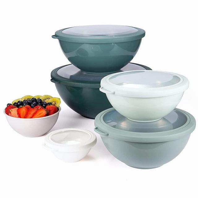 COOK WITH COLOR Mixing Bowls with TPR Lids - 12 Piece Plastic Nesting Bowls Set includes 6 Prep Bowls and 6 Lids, Microwave Safe Mixing Bowl Set (Green)
