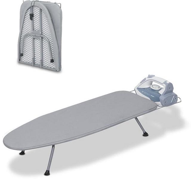 ZOES HOMEWARE Ironing Board, Small Iron Board with Iron Rest, Mini Tabletop Ironing Board with Heat-Reflective Cover and 100% Cotton 8mm Thicken Pad, 31.5"x11.8"x6.2", Silver