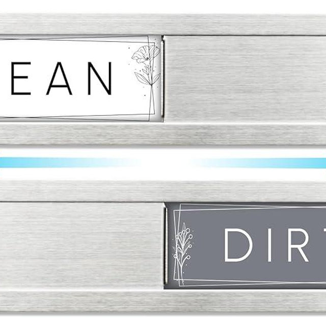 Stainless Steel Dishwasher Magnet Clean Dirty Sign, Premium Clean/Dirty Magnet That says Clean or Dirty for Dishes, Optional Adhesive for Non Magnetic Dishwashers - Modern Rustic Minimalistic Style