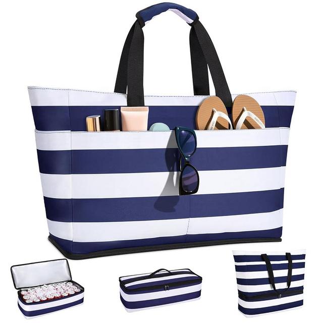 Vewaci Beach Bag with Detachable Cooler, 54L Large Beach Bags Waterproof Sandproof for Women, Travel Tote Bag for Family, Gym