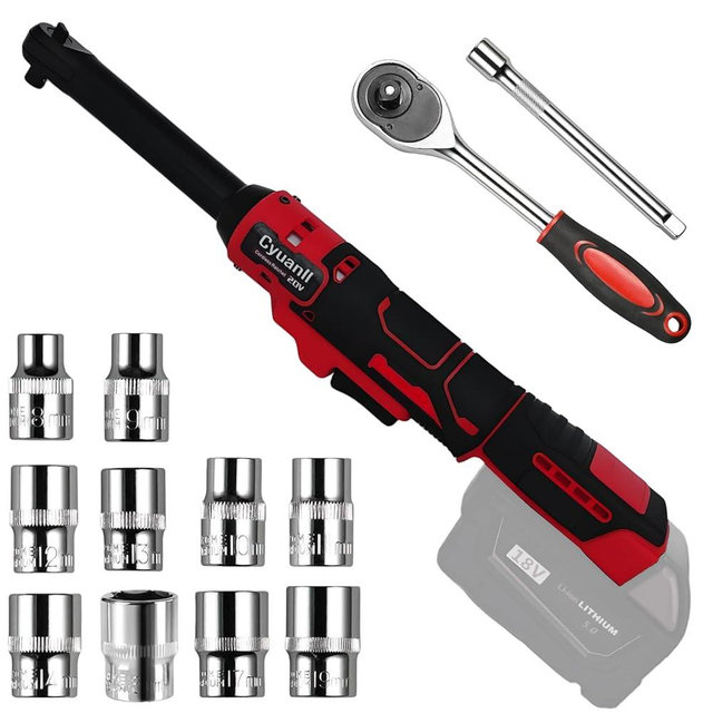 3/8" Extended Cordless Ratchet Wrench Compatible with Milwaukee 18V Batteries(No Battery),60Ft-lbs Torque & 6" Extended Neck For Tight Spaces Automotive Repair,Electric Power Ratchet Wrench Set-Red