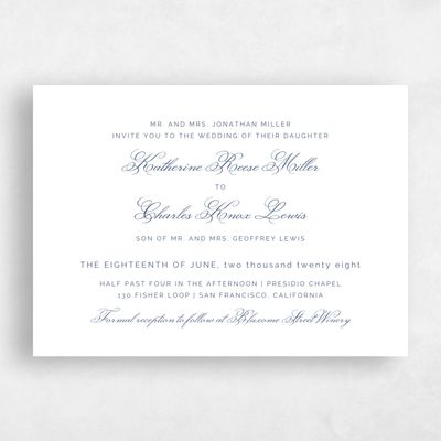 Navy, Blue Wedding Invitation - Arthur Landscape Letterpress