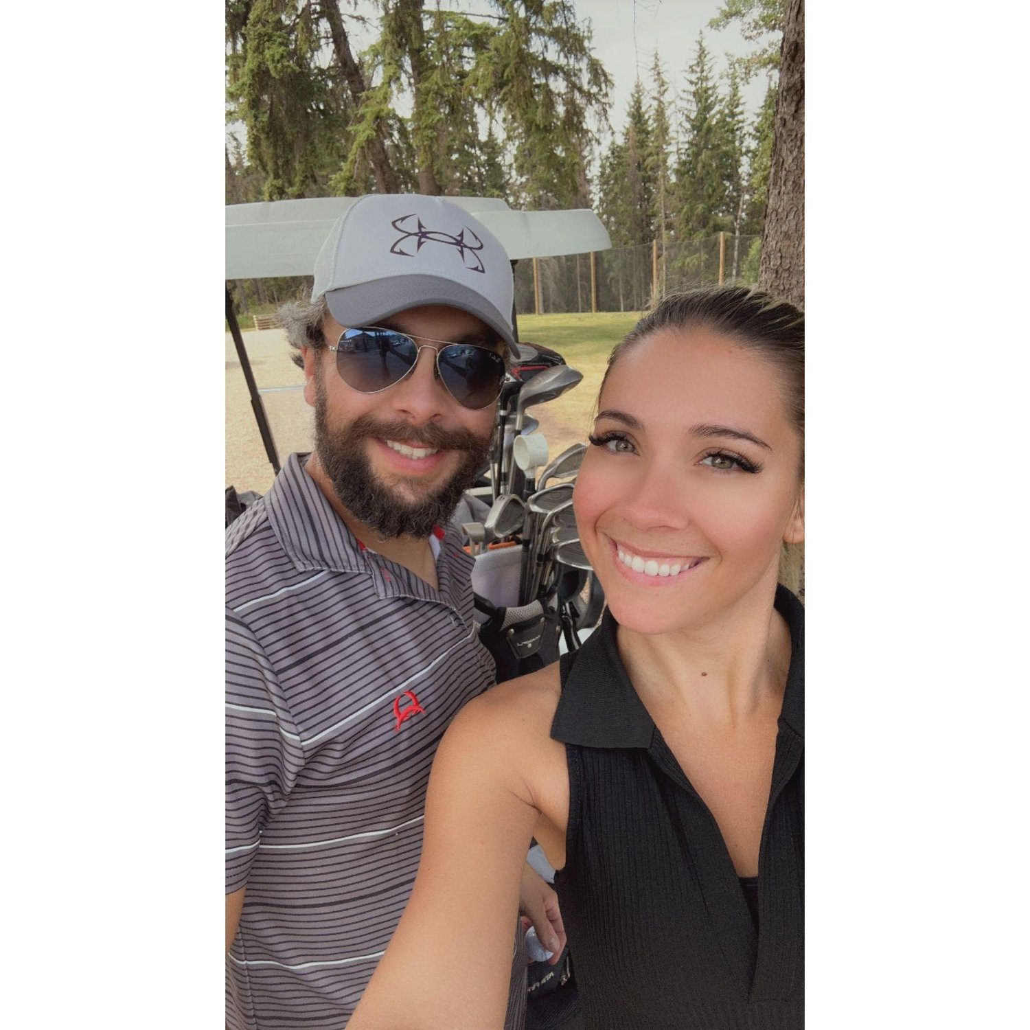 Brandon and Khristen love to golf together. Even though Brandon can hit far, Khristen keeps him on his toes with her amazing short game on the green.