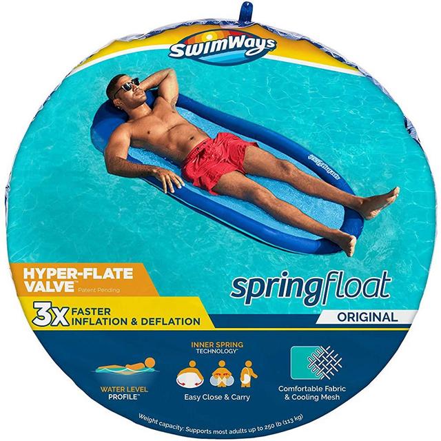 SwimWays Spring Float Original Pool Lounge Chair with Hyper-Flate Valve, Blue