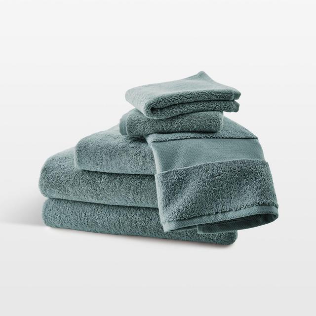 Ocean Blue Organic Turkish Cotton Bath Towels, Set of 6