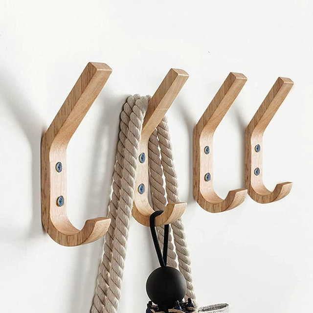 Wooden Coat Hooks Wall Hooks,Natural Oak Wood Hooks Decorative Vintage Wood Wall Hooks Organizer Heavy Duty Wall Mounted Hooks for Wall Hanging Coats, Key, Cap, Cup ( 6 Pack)