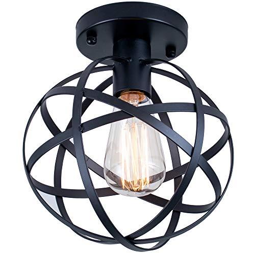 Vintage Industrial Flush Mount Ceiling Light, Spherical Cage Globe Metal Ceiling Lamp Light Fixture for Bedroom Kitchen Hallway Stairway Porch