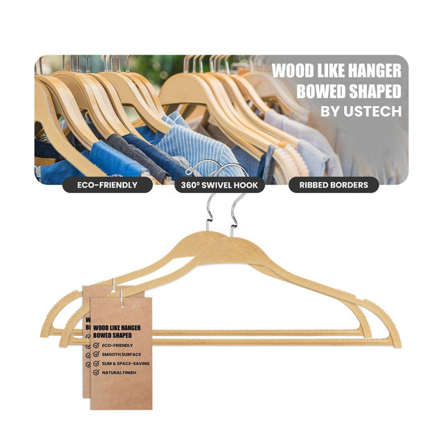 USTECH 50pc Eco-Space Savor Clothes Hanger Natural Wood