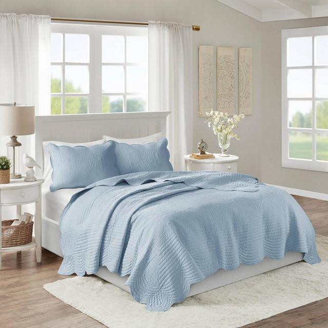 Madison Park 3pc King/California King Genoa Reversible Scalloped Edge Quilt Bedding Set Blue