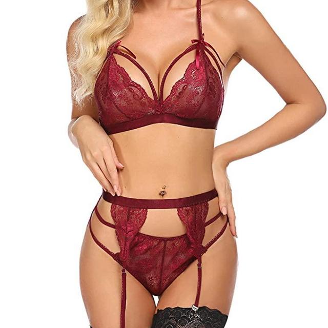 Avidlove Women Lingerie Set Lace Teddy Strap Babydoll Bodysuit with Garter Belts