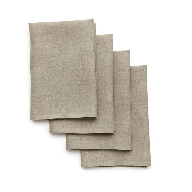 Solino Home 100% Pure Linen Dinner Napkins - 20 x 20 Inch Natural, Set of 4 Linen Napkins, Fete - European Flax, Soft & Handcrafted with Mitered Corners