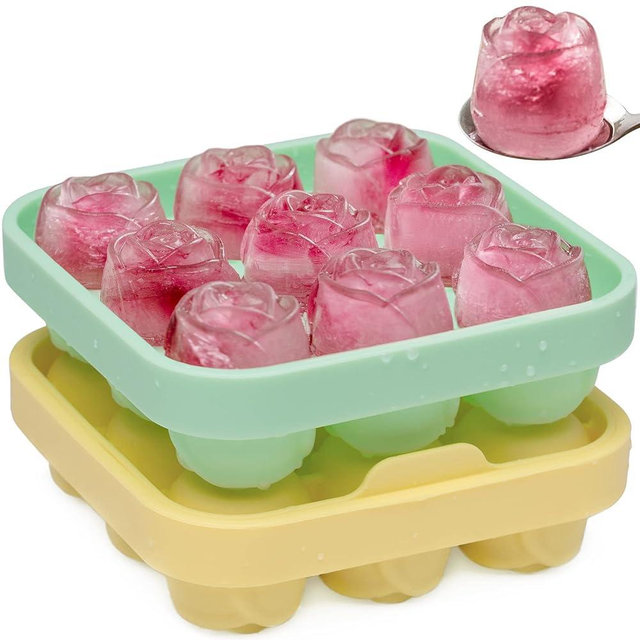 Ice Cube Tray Rose, MEETRUE Rose Shaped Ice Tray Silicone Ice Cube Tray Rose Ice Molds Making 9 x 1.2'' Rose Ice Cube Trays for the freezer, Novelty Drink Tray For Chilled Cocktails Juice Drink