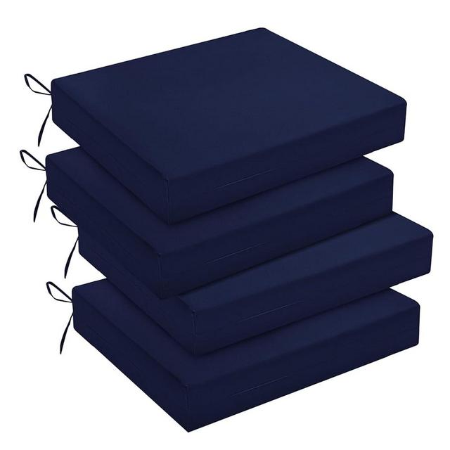 downluxe Outdoor Chair Cushions Set of 4 for Patio Furniture, Water-Resistant Square Corner Patio Chair Cushions with Ties, High Density Foam Outdoor Seat Cushion, 18.5" X 16" X 3", Navy