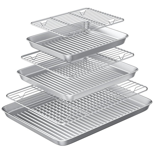 Baking Sheet with Wire Rack Set: 3 Baking Pans + 3 Cooling Racks for Cooking and Baking - Stainless Steel Nonstick Bacon Pans for Oven, Warp Resistant & Heavy Duty & Rust Free