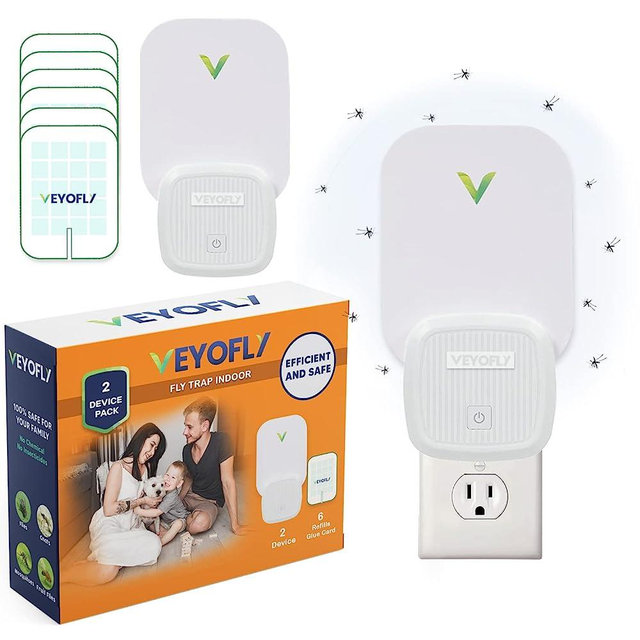 VEYOFLY Flying Insect Trap, 2Pk, Insect Catcher, Indoor Fly Trap, Indoor Flea Trap, Safer Home, Fruit Fly Traps, gnat Killer Indoor, Bug Killer, Insect Killer (2-Device + 6-Refills)
