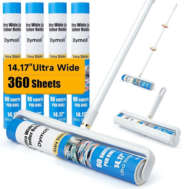 Dymoll 14.17" Large Lint Rollers for Pet Hair Extra Sticky, 360 Sheets Roller with Long Handle for Cleaning Carpets, Clothing, Couch, Furniture Wall Cleaner Mop Dust Remover