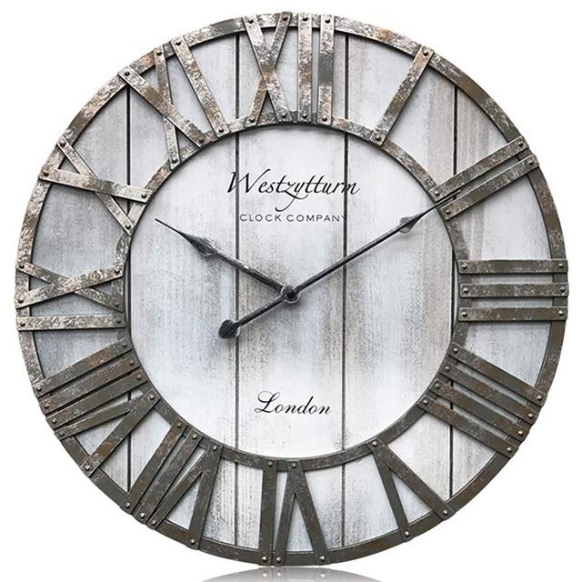 Westzytturm Wall Clock Wood Vintage Wooden Frame Old Large Farmhouse Style Silent Big Digital Clocks for Living Room Decor Bedrooms Home Kitchen Office（Grey 18 inch）