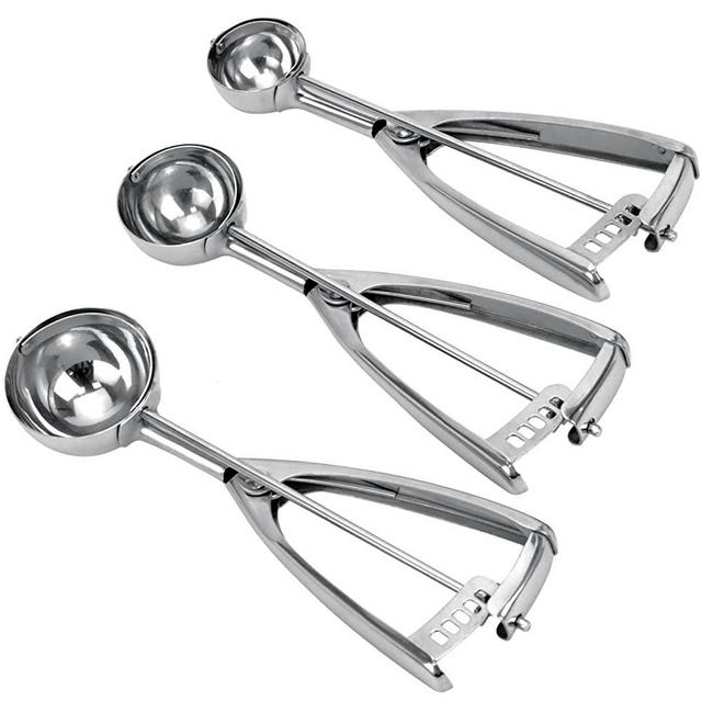 Cookie Scoop, Ice Cream Scoop, Cookie Scoops for Baking Set of 3 with Cookie Dough Scoop, 3Pcs Cookie Scooper for Baking, 18/8 Stainless Steel Cookie Scoop Set, Ice Cream Scooper with Trigger Release