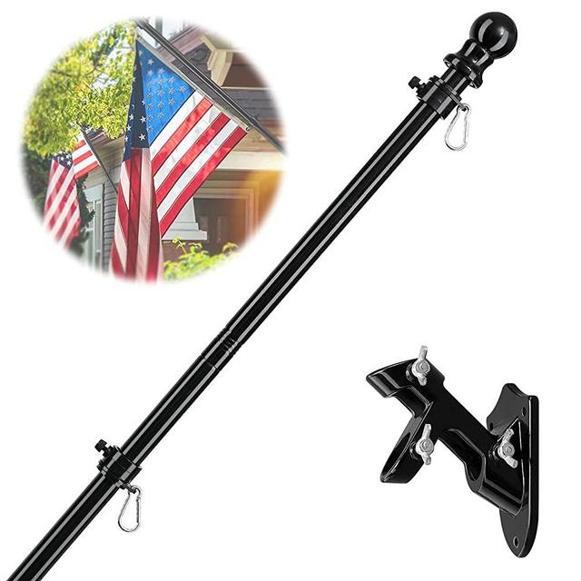 Barcetine Black Flag Pole Kit for House- 5 ft Flag Pole with Tangle Free Spinning Grommets -Adjustable Flag Pole with Mounting Bracket for Trucks,Jeep,Porch,Deck