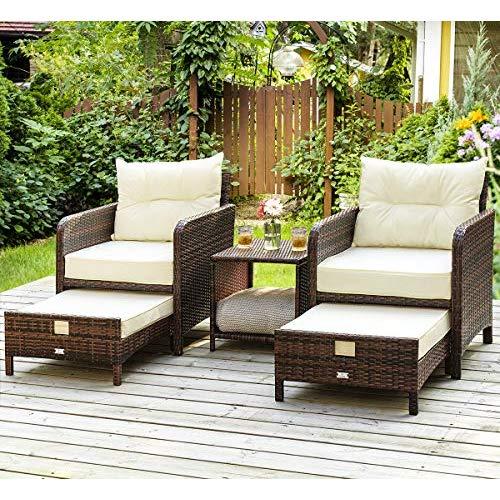 PAMAPIC 5 Pieces Wicker Patio Furniture Set Outdoor Patio Chairs with Ottomans