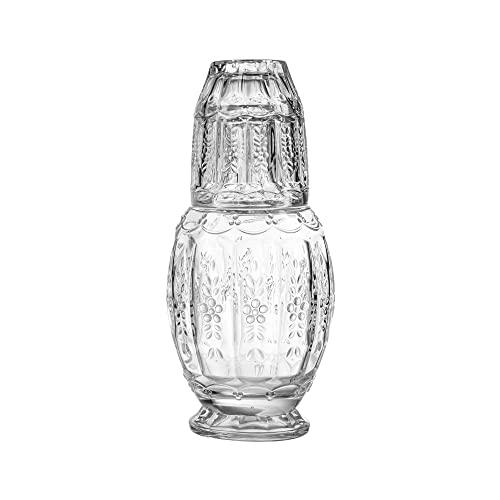 Elle Décor Vintage Glass 2 Piece Carafe Set, 4.7x10.2, Clear