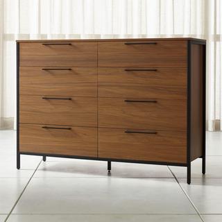 James Walnut with Black Frame 8-Drawer Dresser with Power Outlet