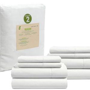 LANE LINEN 100% Organic Cotton Queen Sheets, 8Pc Queen Bed Sheets, Soft & Breathable Queen Size, Crisp Percale Weave, Hotel-Quality Bedding Sheet & Pillowcases - White (2 Pack)