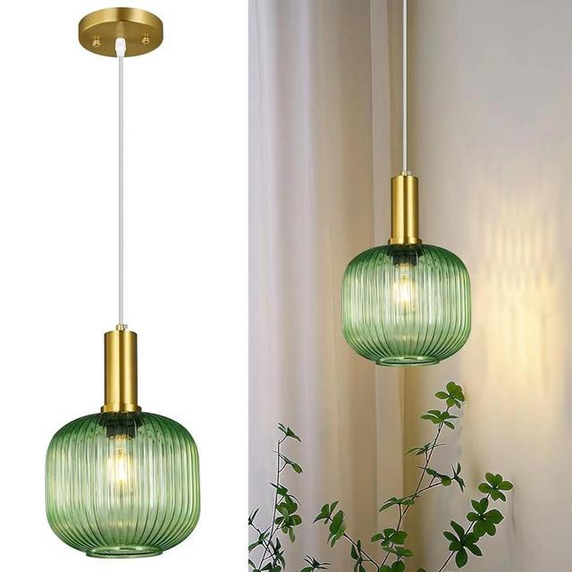 JXJYHL Mid-Century Modern Green Glass Pendant Light Kitchen Island Corridor Corridor Bedroom Pendant Lights Globe Decor Chandelier for Living Room,Dining Hall
