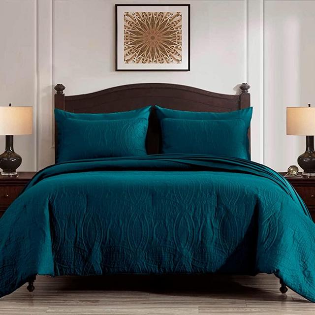 Chezmoi Collection Liam Teal King Size Comforter Set - 7 Pieces Coin Pattern Bed in a Bag with Comforter, Bed Sheets, Pillowcases, & Shams Bedding Set
