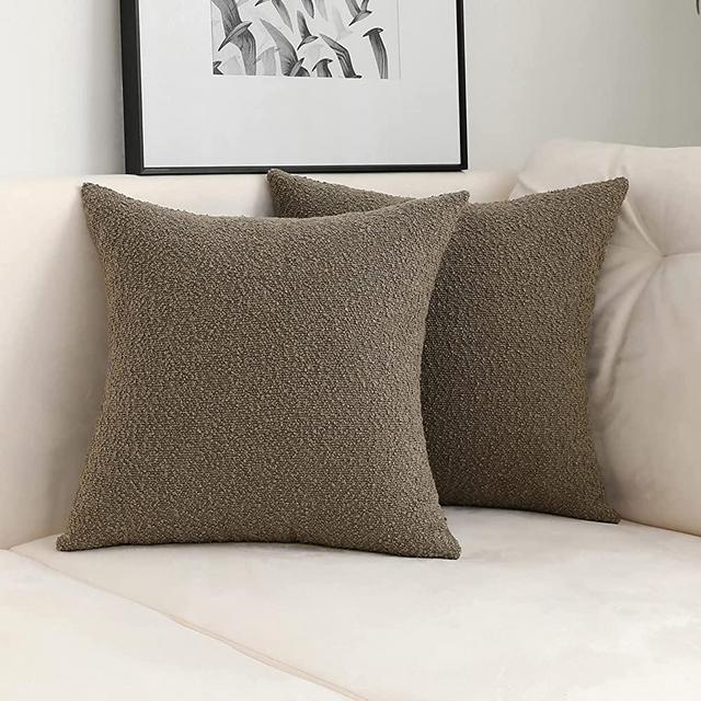 Jeneoo Light Brown Decorative Square Thick Accent Throw Pillow Covers Fine Textured Boucle Couch Cushion Case for Living Room Sofa Home Decor, Set of 2, 18 x 18 Inch