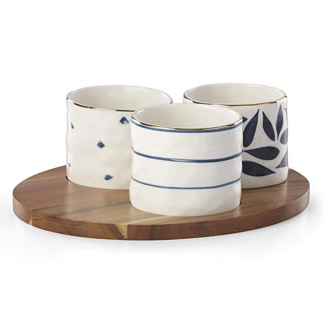 Lenox Blue Bay 4-Piece Snack Bowl & Tray Set, 2.30 LB