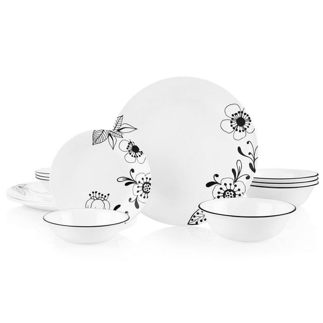 Corelle 16pc Vitrelle Inked Poppy Dinnerware Set