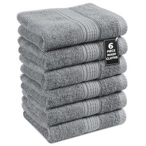 LANE LINEN Wash Cloths Set of 6- Spa & Salon Quality - 100% Ring Spun Cotton Face Cloths - Soft & Ultra Absorbent Washcloths for Body, Beauty, Home, Gym - Fingertip Towels - 13"x13", Cool Grey Towels